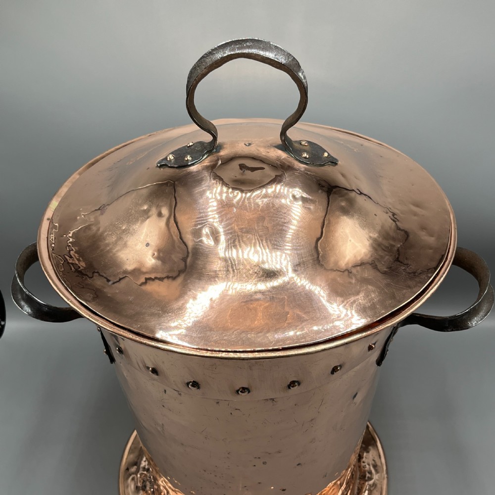 Arts & Crafts Copper Coal Bin / Log Bin with Lid View IV
