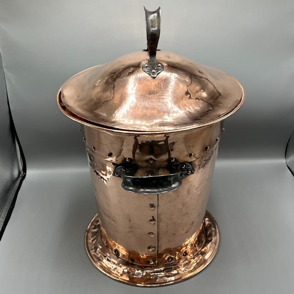 Arts & Crafts Copper Coal Bin / Log Bin with Lid View VI