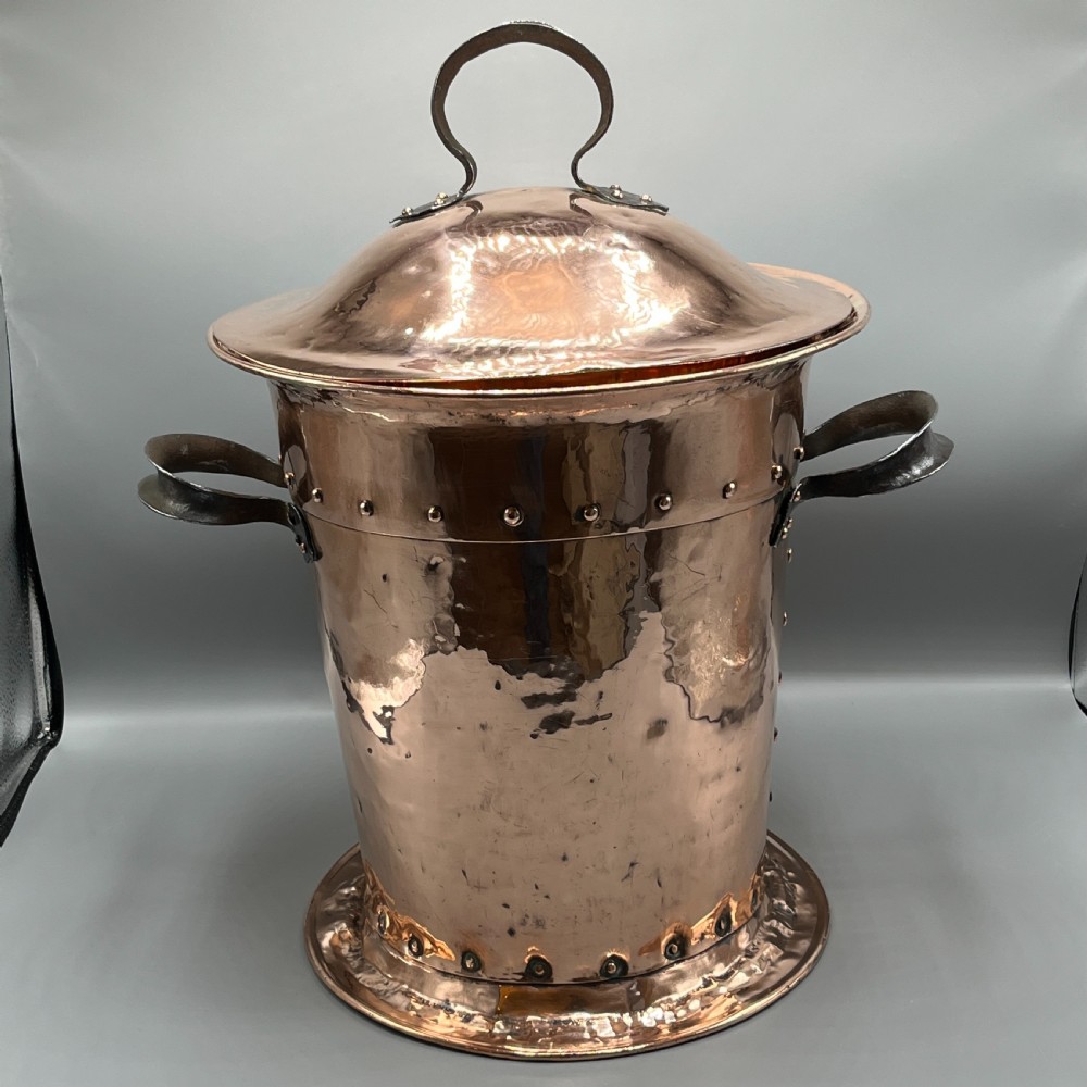 Arts & Crafts Copper Coal Bin / Log Bin with Lid View X