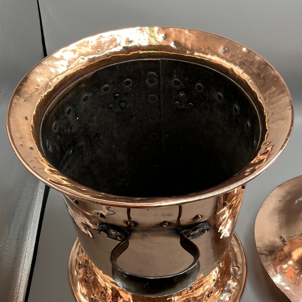 Arts & Crafts Copper Coal Bin / Log Bin with Lid View XVI