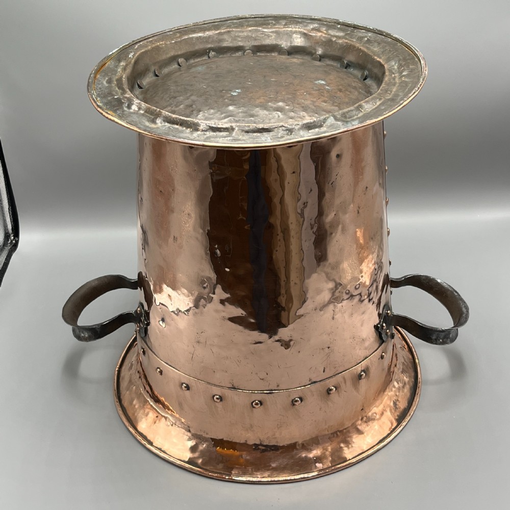 Arts & Crafts Copper Coal Bin / Log Bin with Lid View XIX