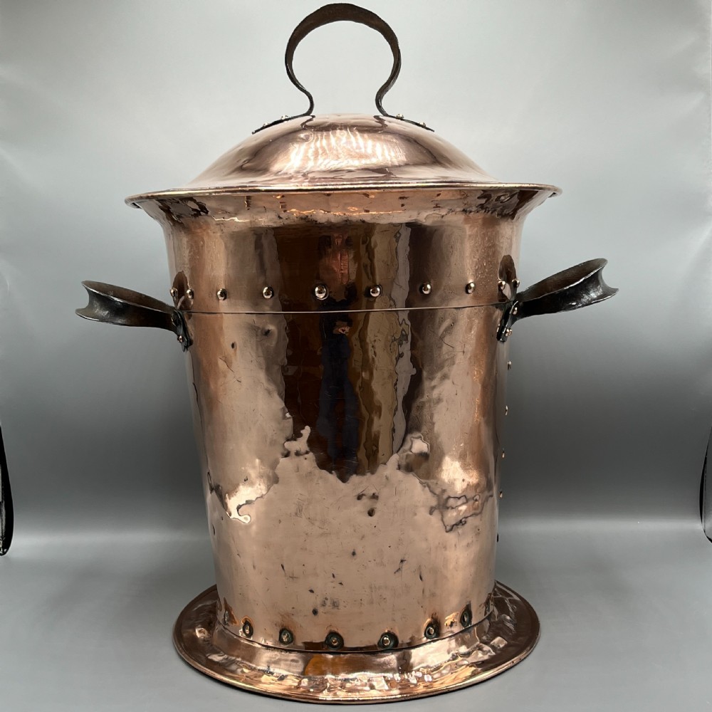 Arts & Crafts Copper Coal Bin / Log Bin with Lid View XXIII