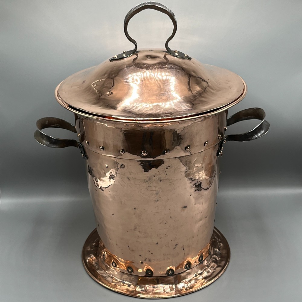 Arts & Crafts Copper Coal Bin / Log Bin with Lid View XXIV