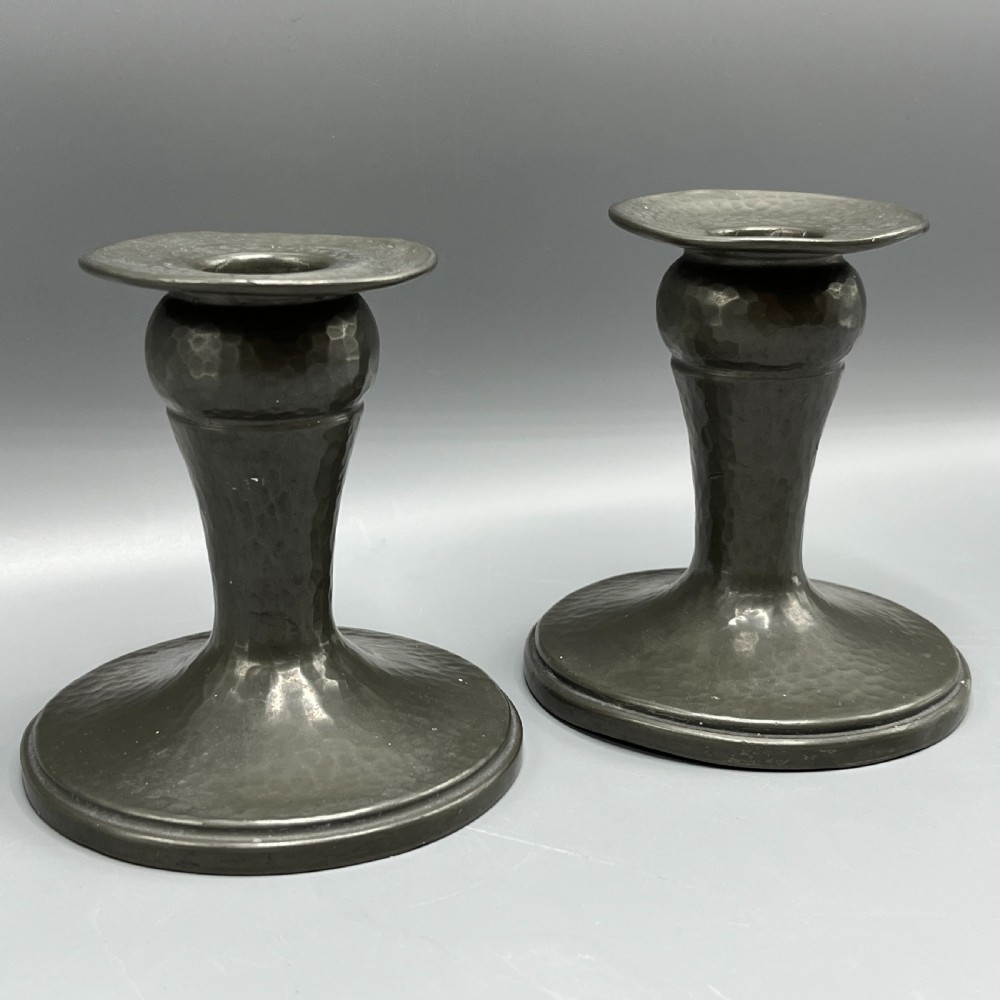 Liberty & Co Pair Arts & Crafts Pewter Candlesticks