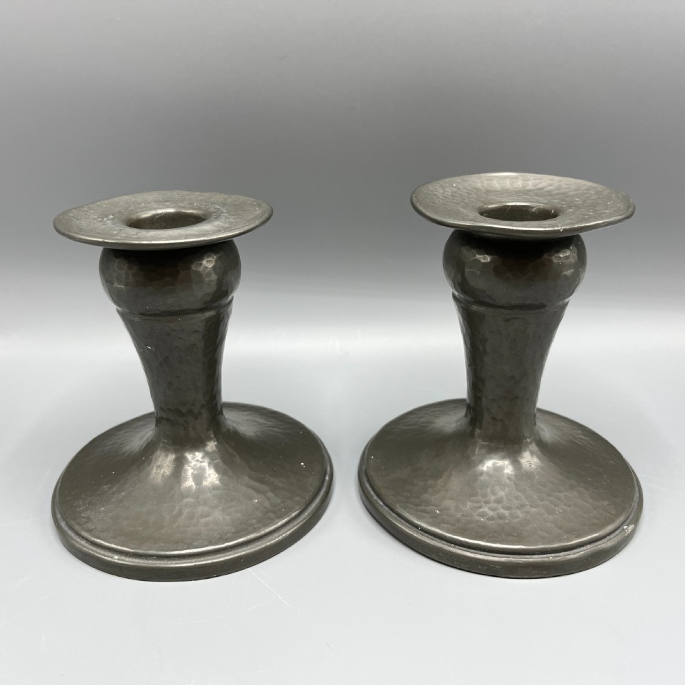 Liberty & Co Pair Arts & Crafts Pewter Candlesticks View II
