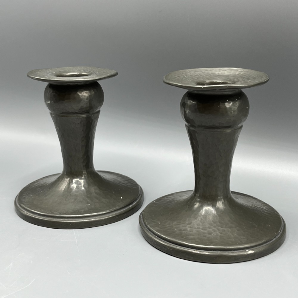 Liberty & Co Pair Arts & Crafts Pewter Candlesticks View III