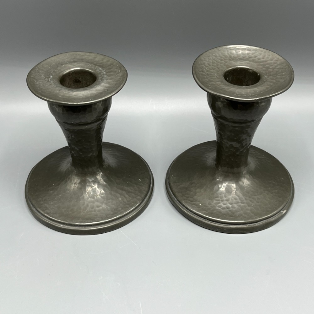 Liberty & Co Pair Arts & Crafts Pewter Candlesticks View IV
