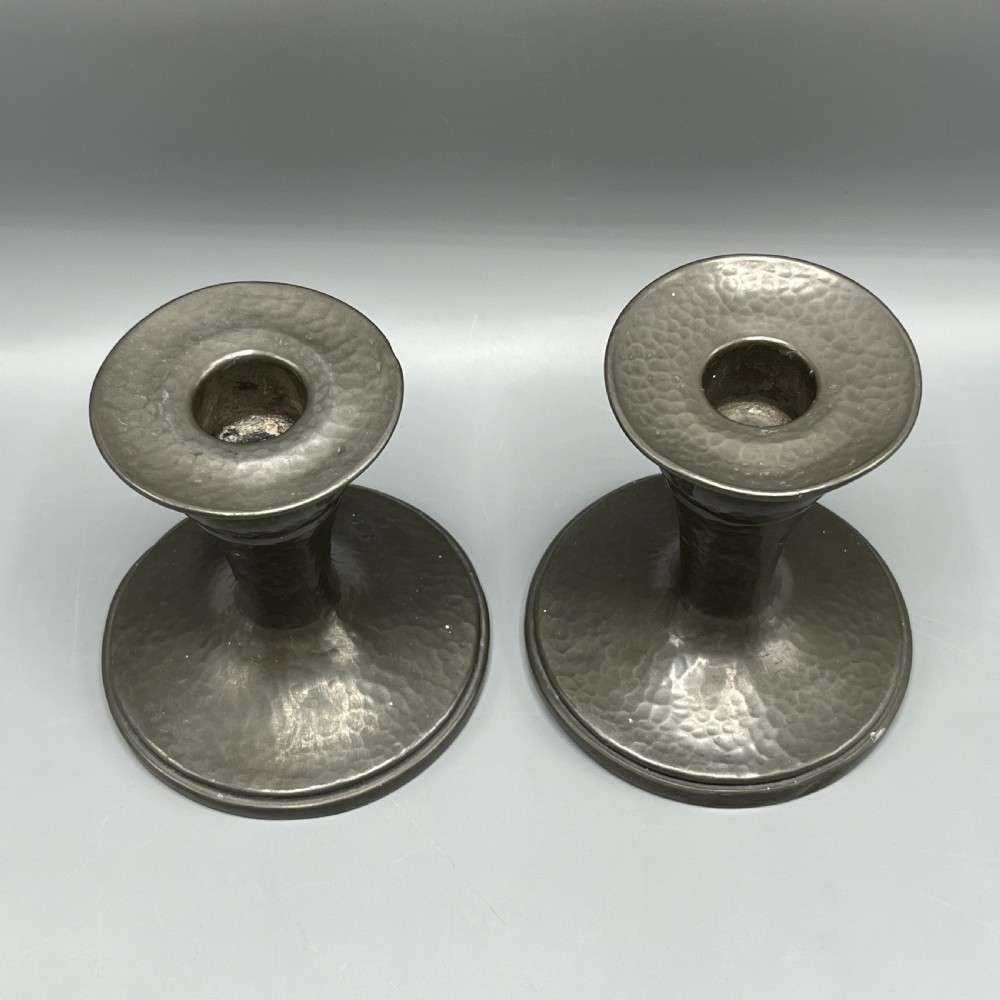 Liberty & Co Pair Arts & Crafts Pewter Candlesticks View V