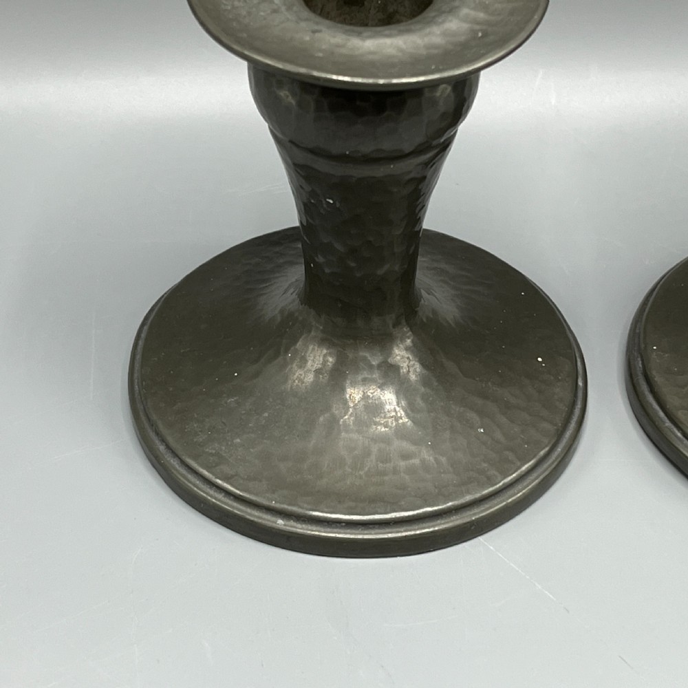 Liberty & Co Pair Arts & Crafts Pewter Candlesticks View VII