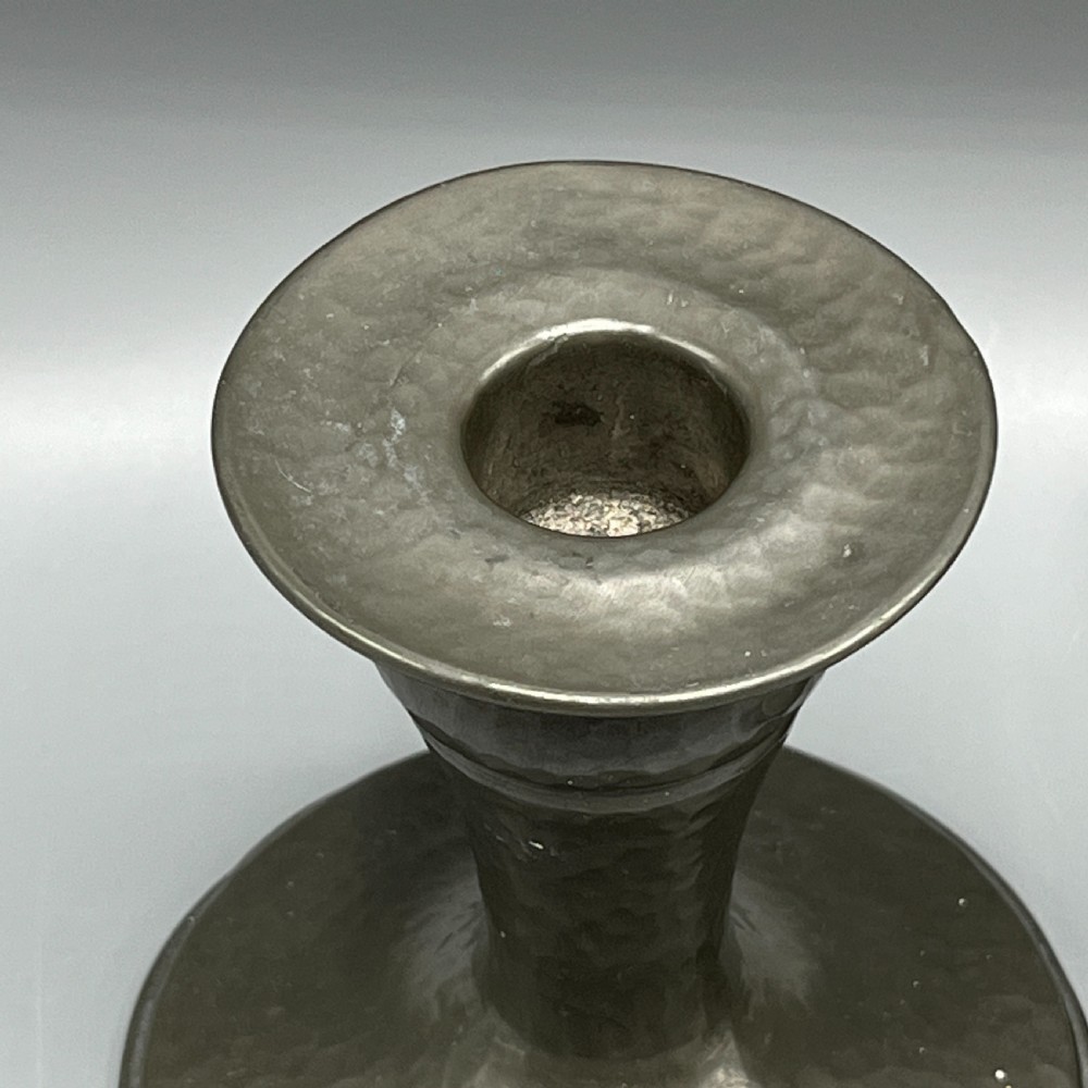 Liberty & Co Pair Arts & Crafts Pewter Candlesticks View VIII