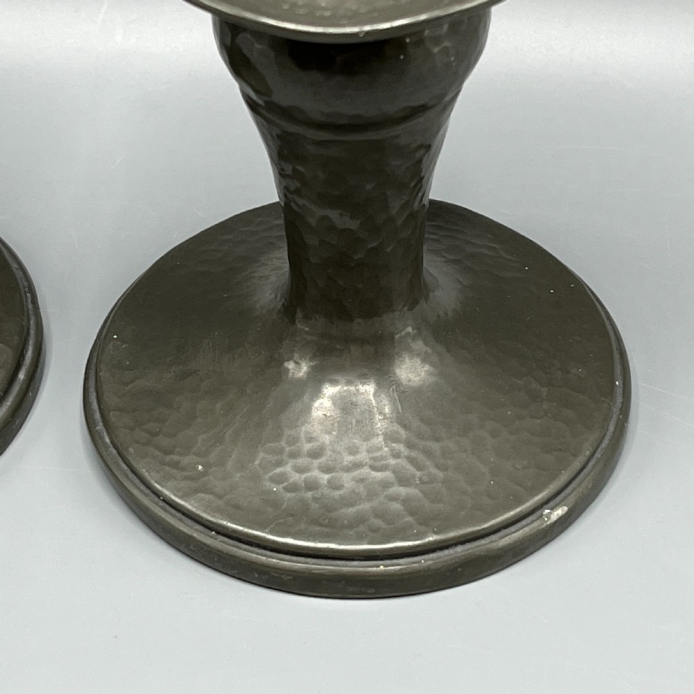 Liberty & Co Pair Arts & Crafts Pewter Candlesticks View IX