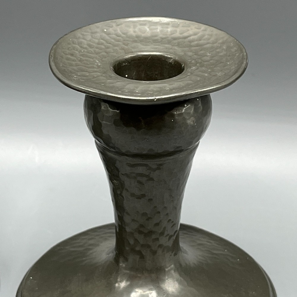 Liberty & Co Pair Arts & Crafts Pewter Candlesticks View X