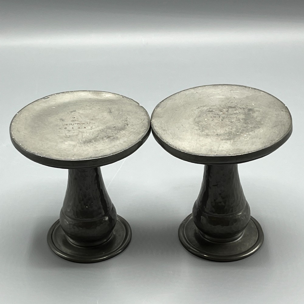 Liberty & Co Pair Arts & Crafts Pewter Candlesticks View XIV