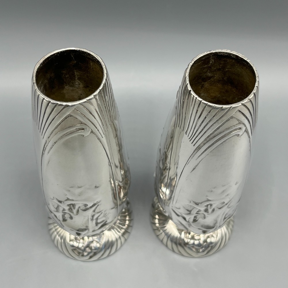 Pair Christofle Art Nouveau Silver Plated Holly Vases View VI