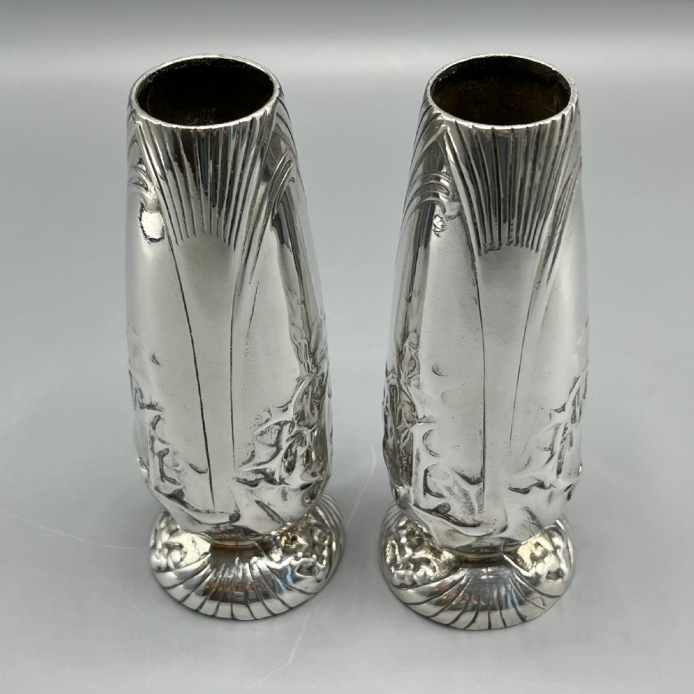 Pair Christofle Art Nouveau Silver Plated Holly Vases View VIII