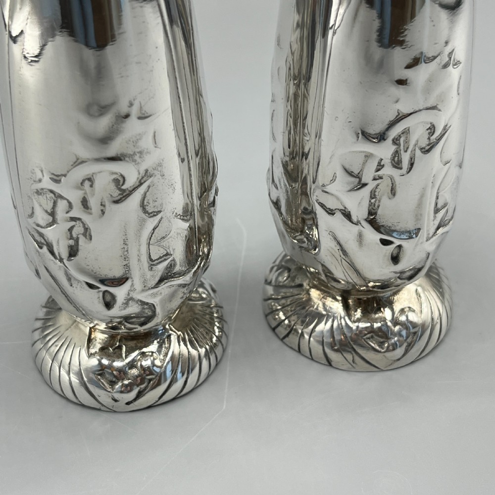 Pair Christofle Art Nouveau Silver Plated Holly Vases View X