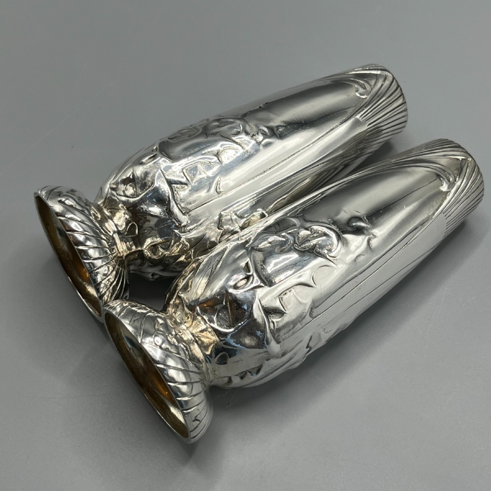Pair Christofle Art Nouveau Silver Plated Holly Vases View XII