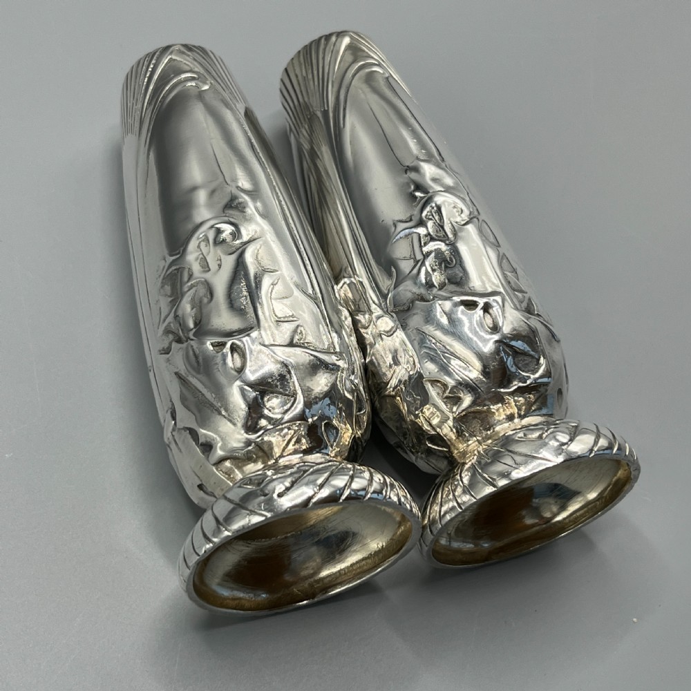 Pair Christofle Art Nouveau Silver Plated Holly Vases View XIII
