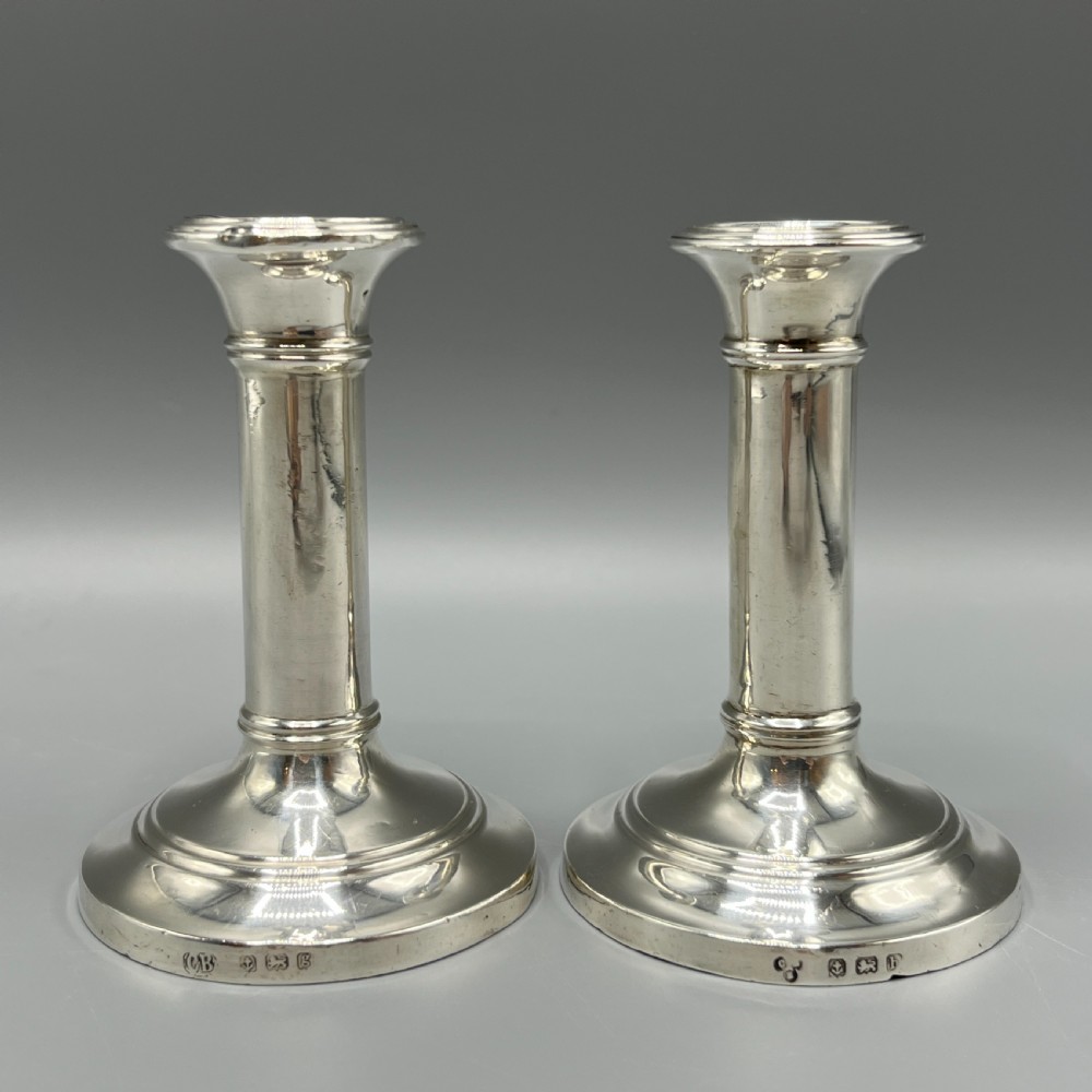 Pair Edwardian Small Sterling Silver Candlesticks View II