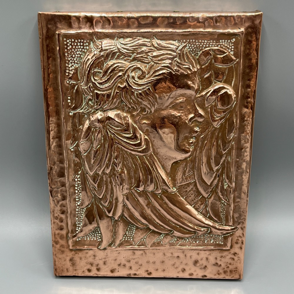 Art Nouveau Copper Relief Cherub Wall Plaque