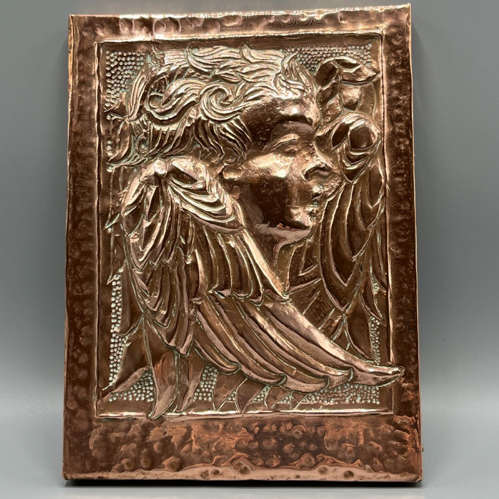 Art Nouveau Copper Relief Cherub Wall Plaque View II