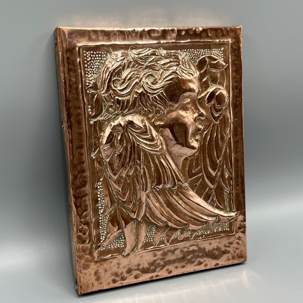 Art Nouveau Copper Relief Cherub Wall Plaque View IV