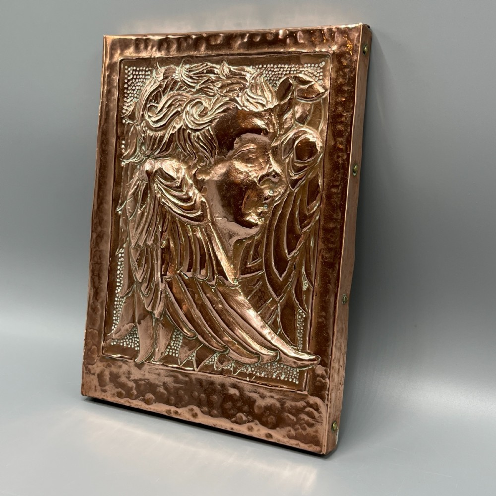 Art Nouveau Copper Relief Cherub Wall Plaque View V