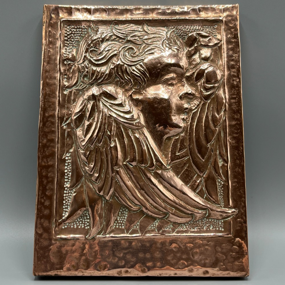 Art Nouveau Copper Relief Cherub Wall Plaque View VI
