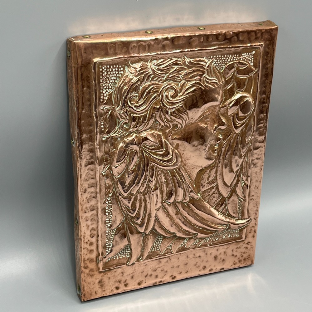 Art Nouveau Copper Relief Cherub Wall Plaque View X