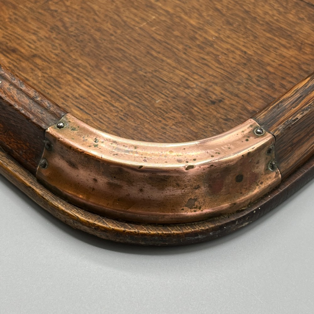 Large Arts & Crafts Oak & Copper Gallery Serving Tray View VI