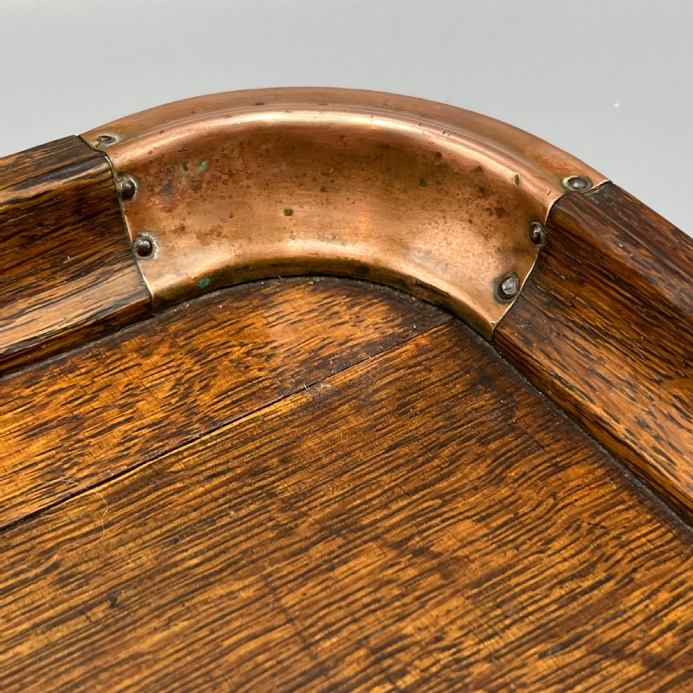 Large Arts & Crafts Oak & Copper Gallery Serving Tray View VII