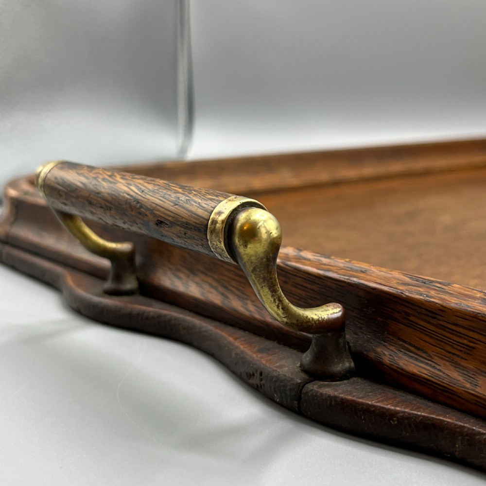 Large Arts & Crafts Oak & Copper Gallery Serving Tray View XII