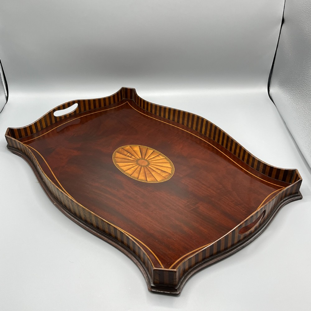 Edwardian Mahogany Inlaid Gallery Serving Tray