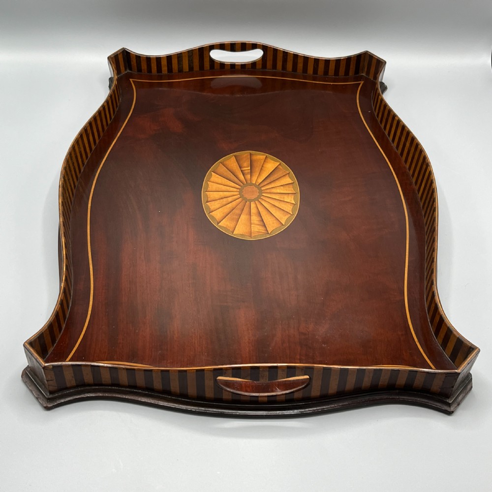 Edwardian Mahogany Inlaid Gallery Serving Tray View II