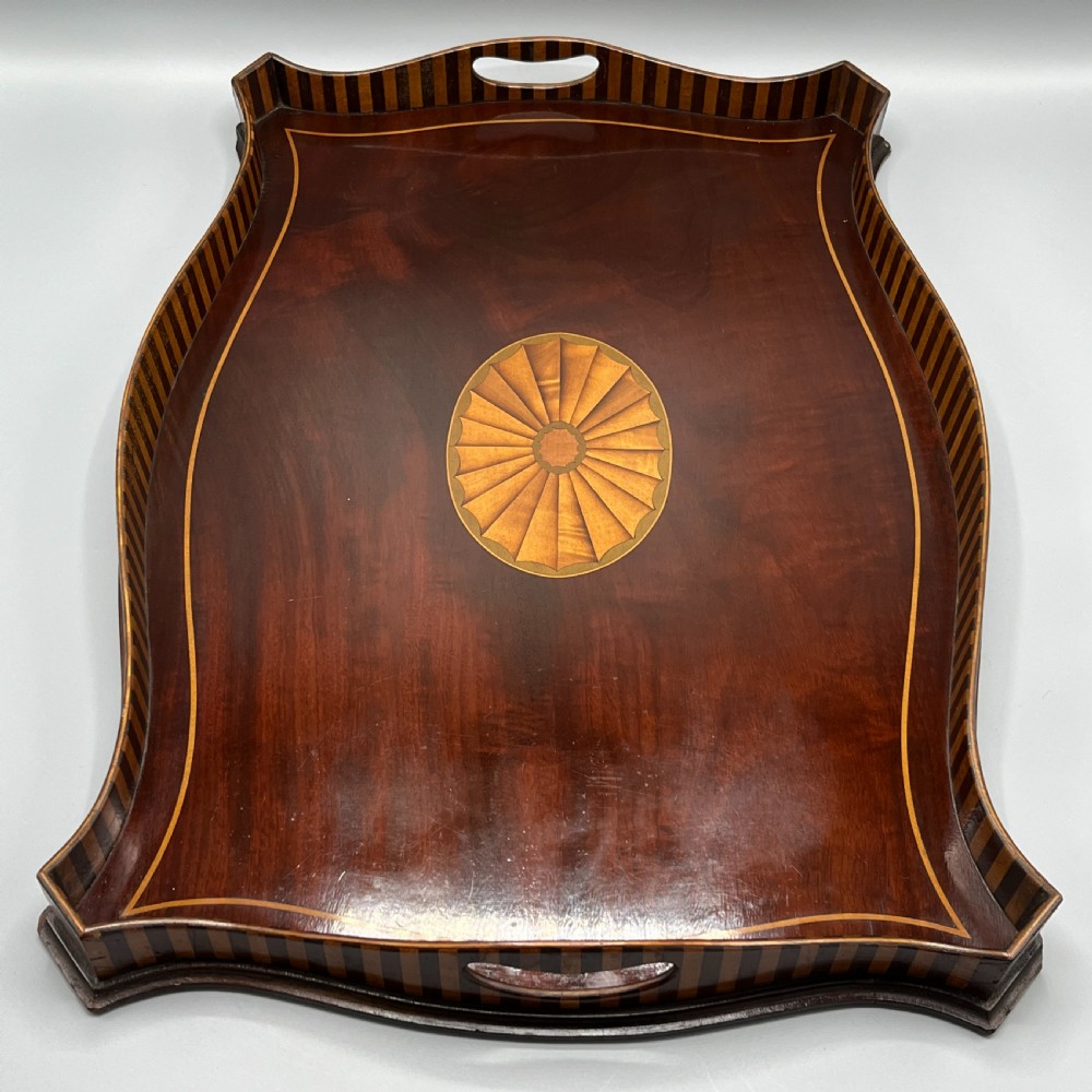 Edwardian Mahogany Inlaid Gallery Serving Tray View III