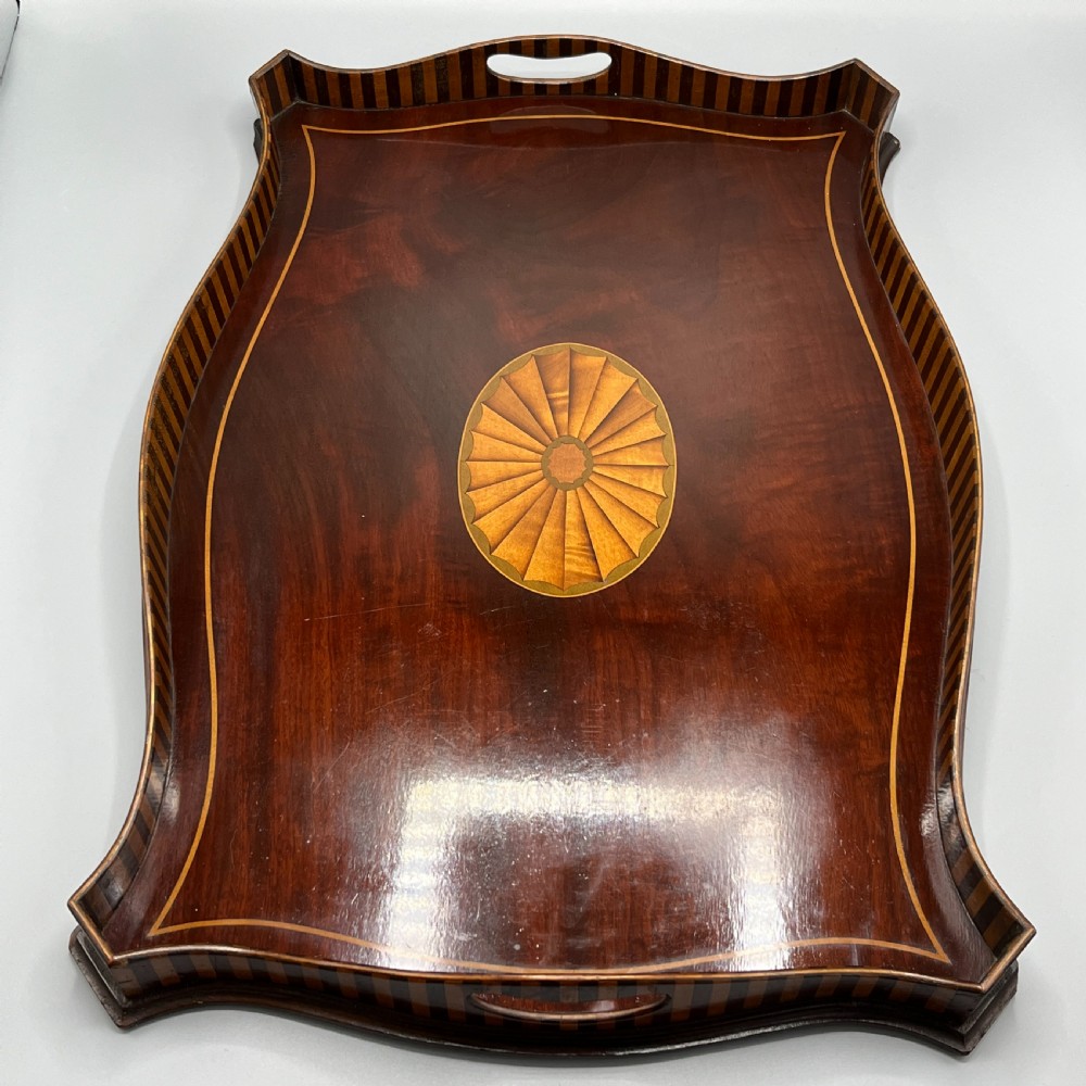 Edwardian Mahogany Inlaid Gallery Serving Tray View IV