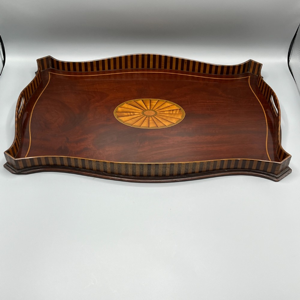 Edwardian Mahogany Inlaid Gallery Serving Tray View V