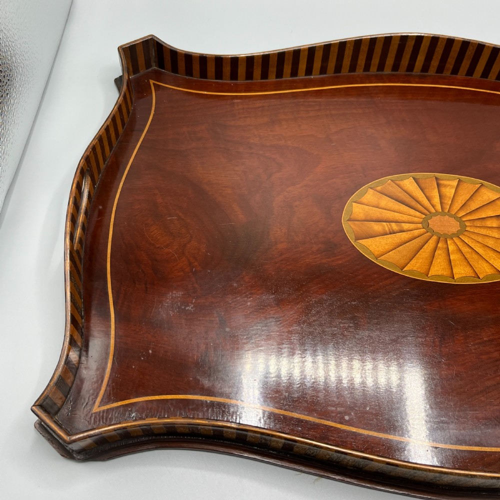 Edwardian Mahogany Inlaid Gallery Serving Tray View VI