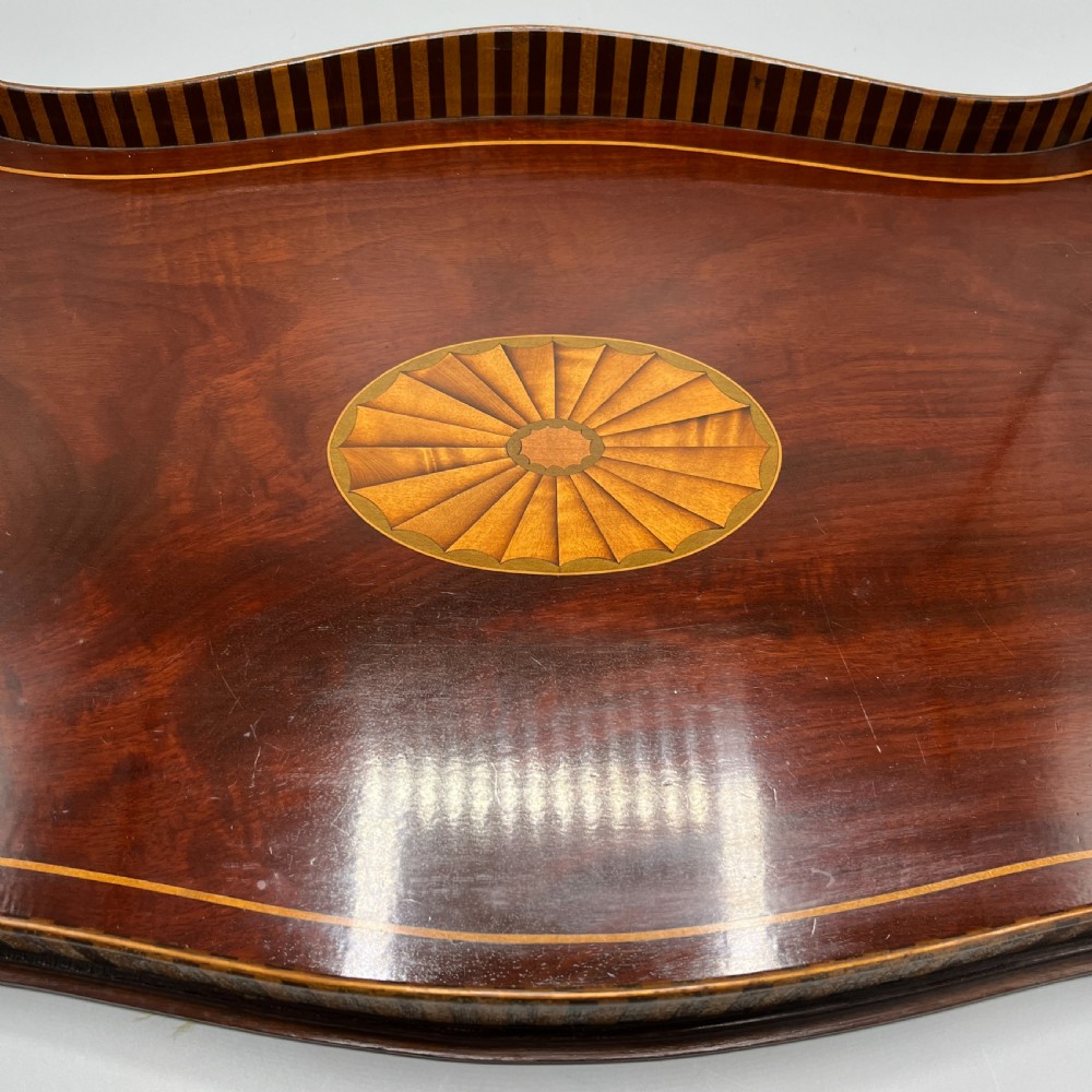 Edwardian Mahogany Inlaid Gallery Serving Tray View VII