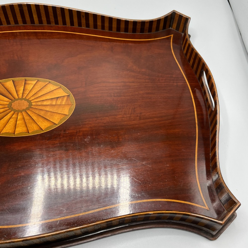 Edwardian Mahogany Inlaid Gallery Serving Tray View VIII