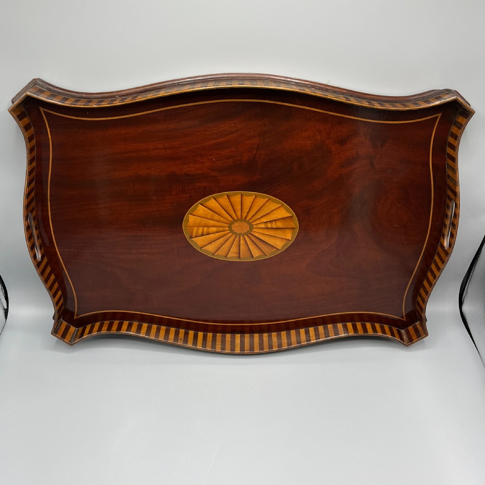 Edwardian Mahogany Inlaid Gallery Serving Tray View XII