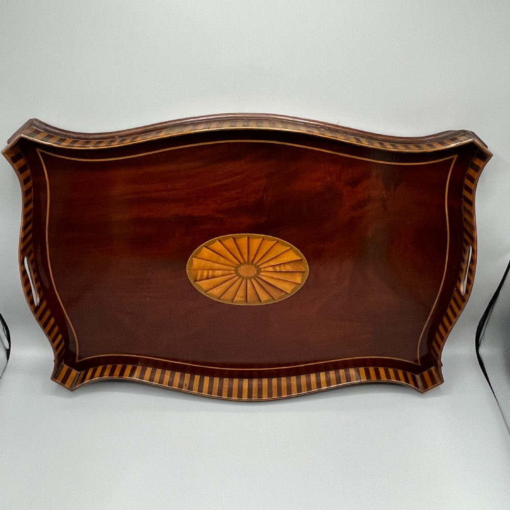 Edwardian Mahogany Inlaid Gallery Serving Tray View XIII