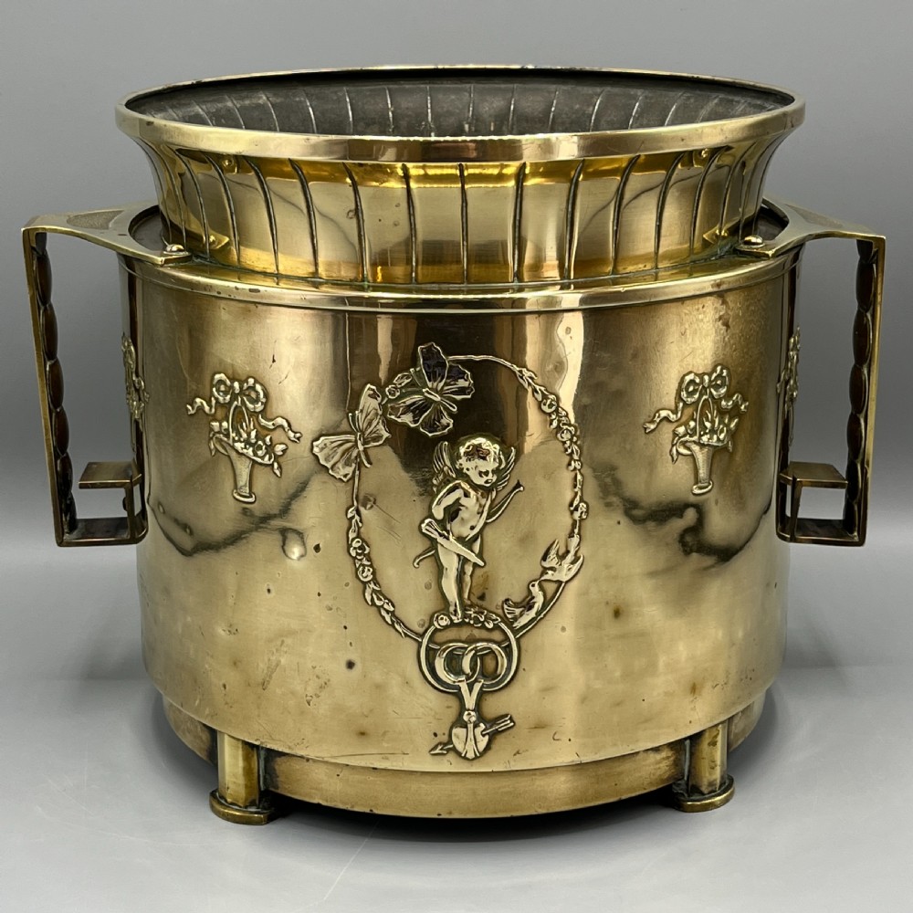 Large Art Nouveau Brass Planter Jardiniere