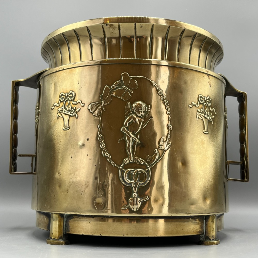 Large Art Nouveau Brass Planter Jardiniere View II