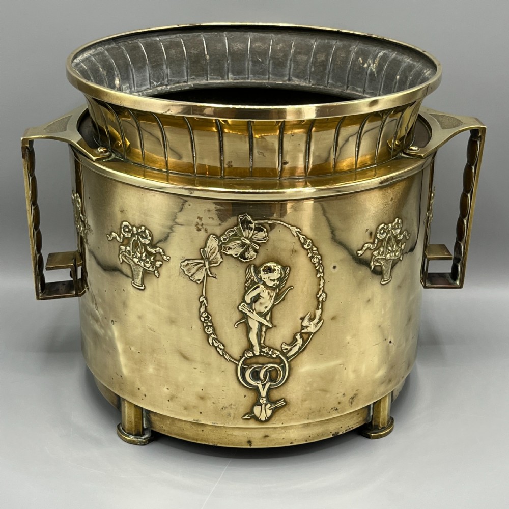 Large Art Nouveau Brass Planter Jardiniere View VI