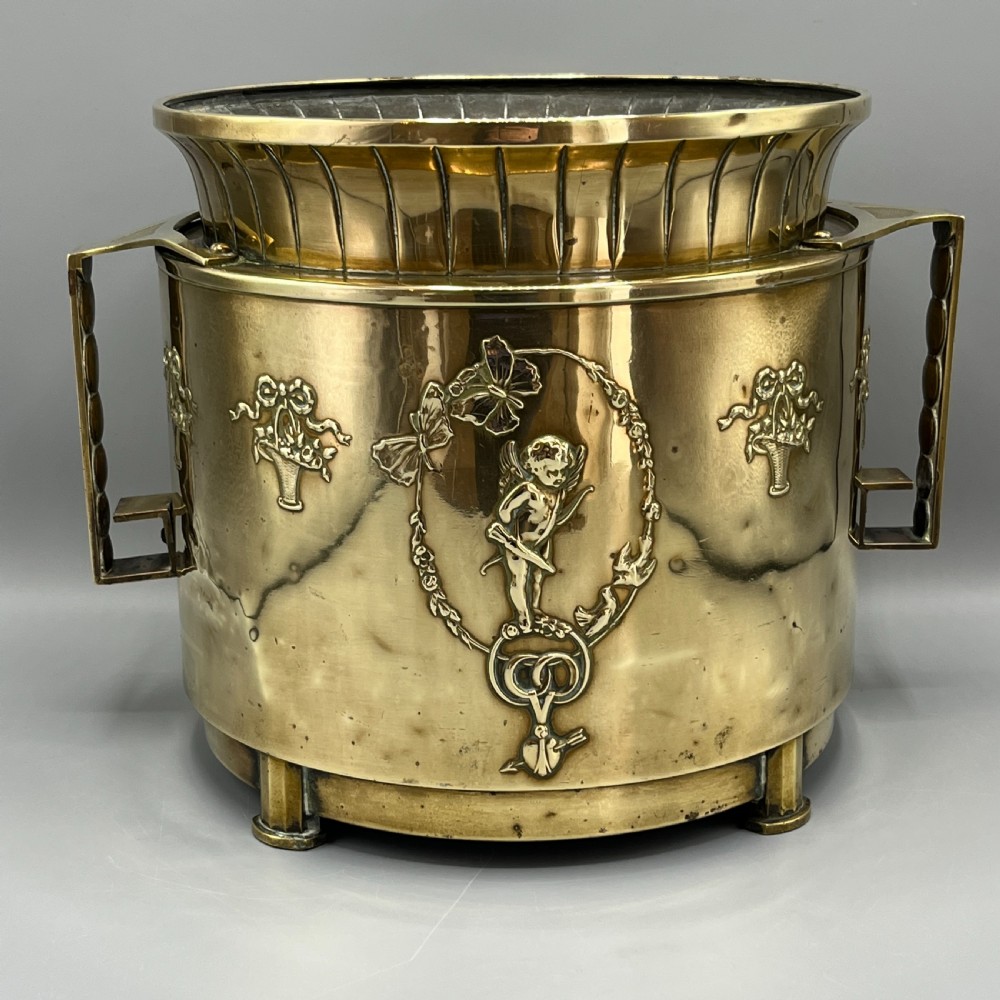 Large Art Nouveau Brass Planter Jardiniere View VII