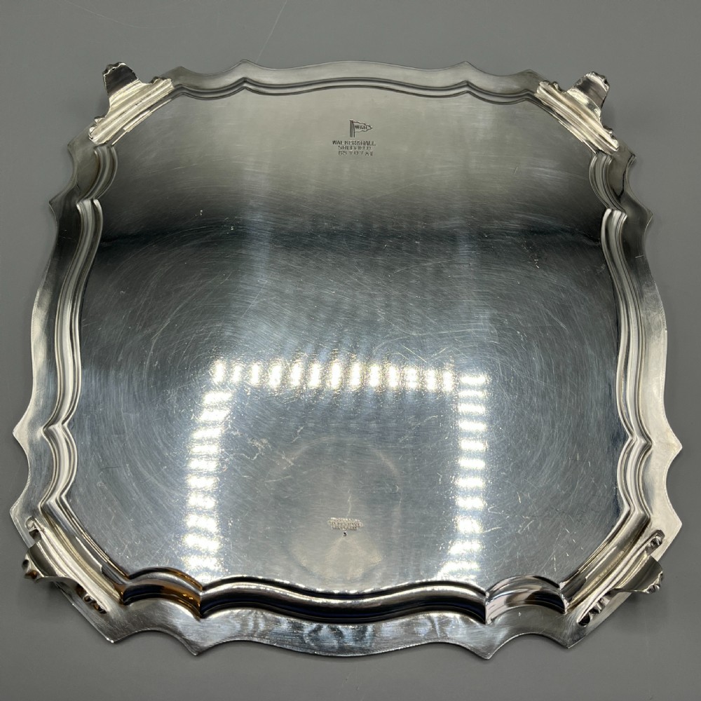 Antique Silver Plated Square Cocktail Salver / Tray by Walker & Hall View XVI