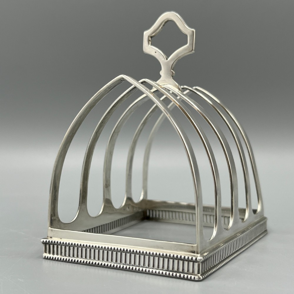 Art Deco Solid Sterling Silver Toast Rack with Pierced Detail View VII