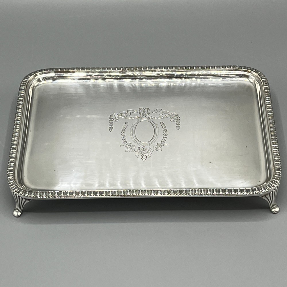Edwardian Rectangular Salver Tray with Bright Cut Ribbon Decoration