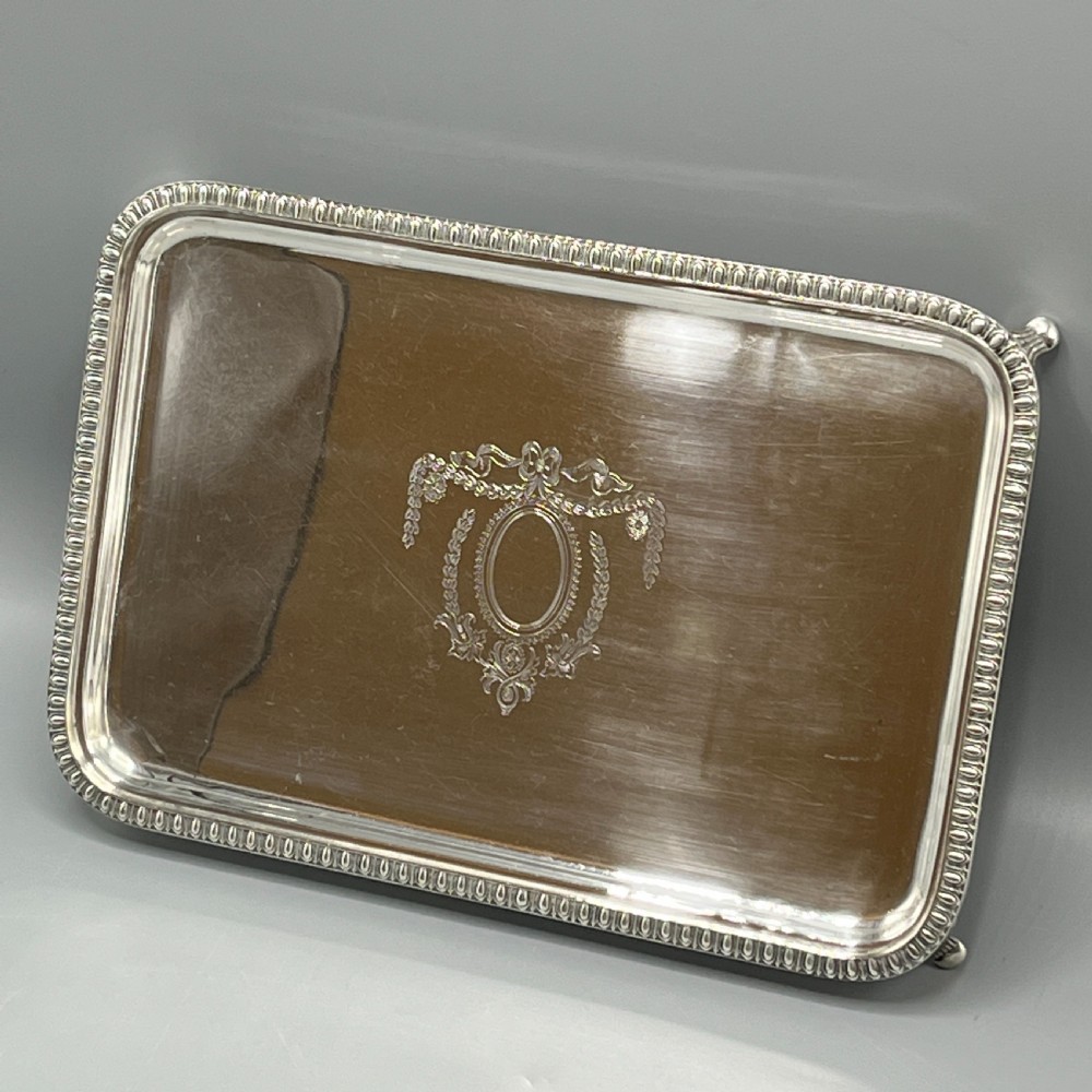 Edwardian Rectangular Salver Tray with Bright Cut Ribbon Decoration View II